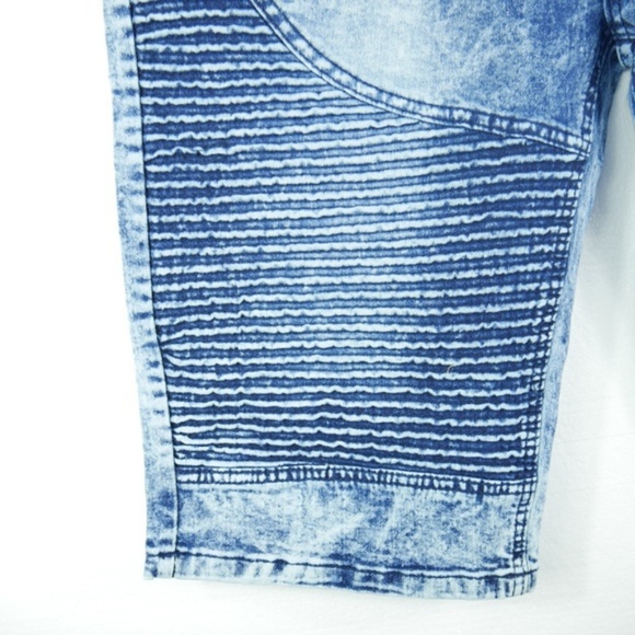 Rok Mens Sz 34 Acid Wash Moto Biker Jean Shorts - Picture 3 of 8